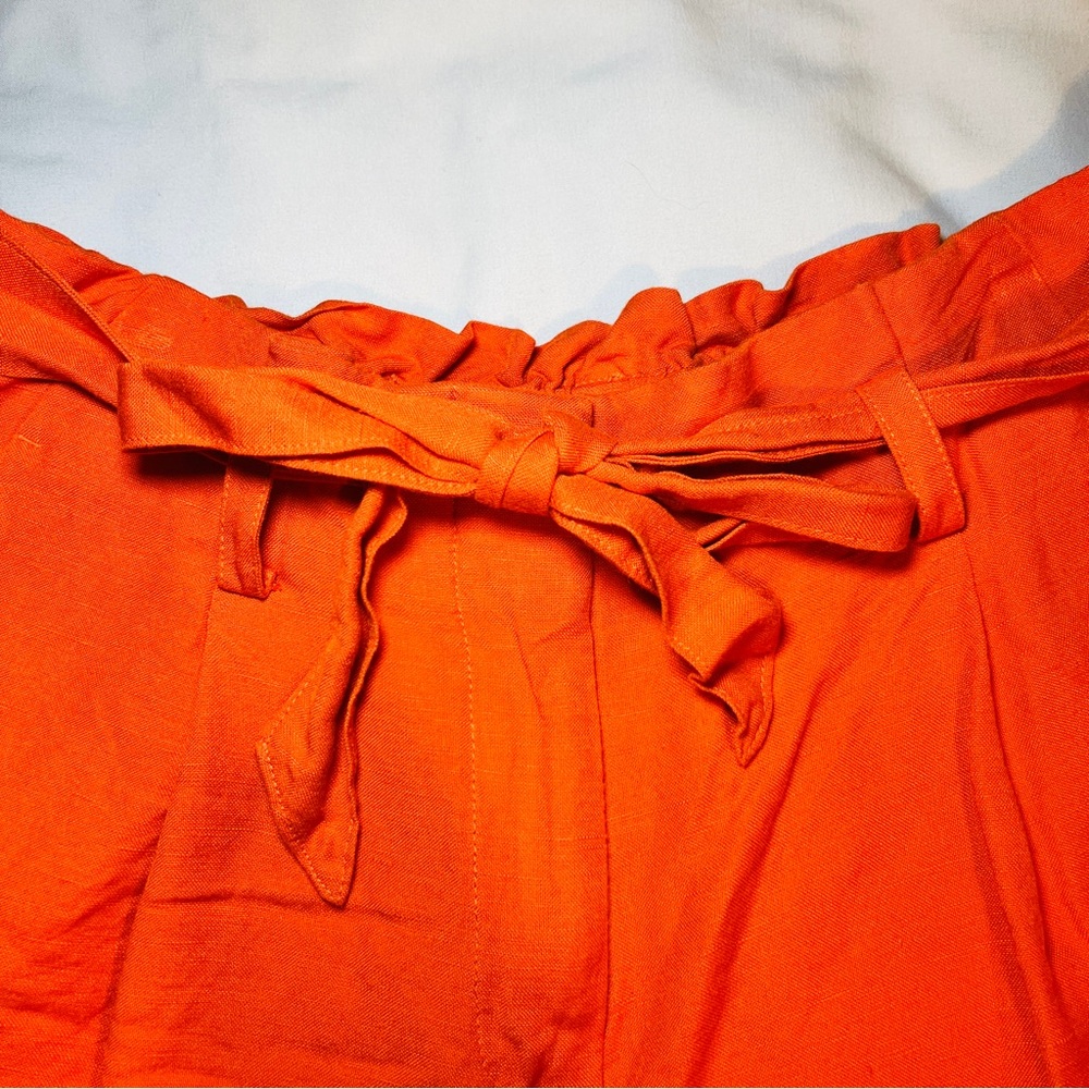 LOFT Bright‎ Orange Linen Shorts with Tie Belt Pockets Size Small - Picture 4 of 8